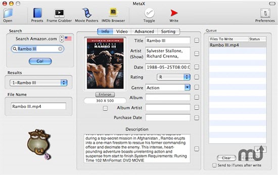 Add tags before importing dvd to itunes