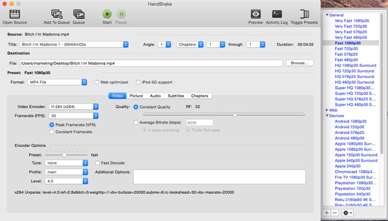 convertitore di video gratuito per Mac Handbrake