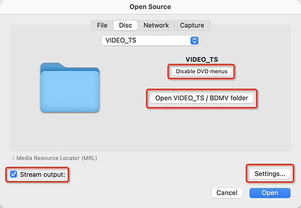 Open VIDEO_TS folder in VLC