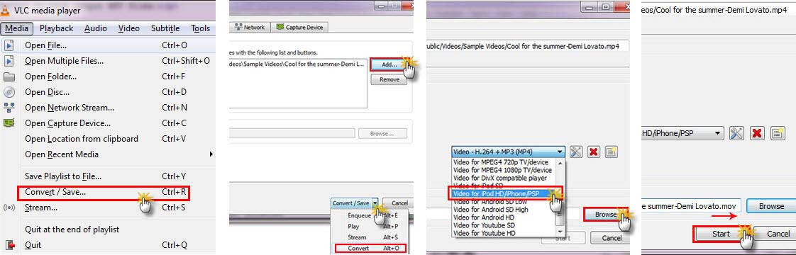 convert flv to mov with VLC