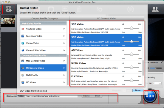 choose output format as 3GP