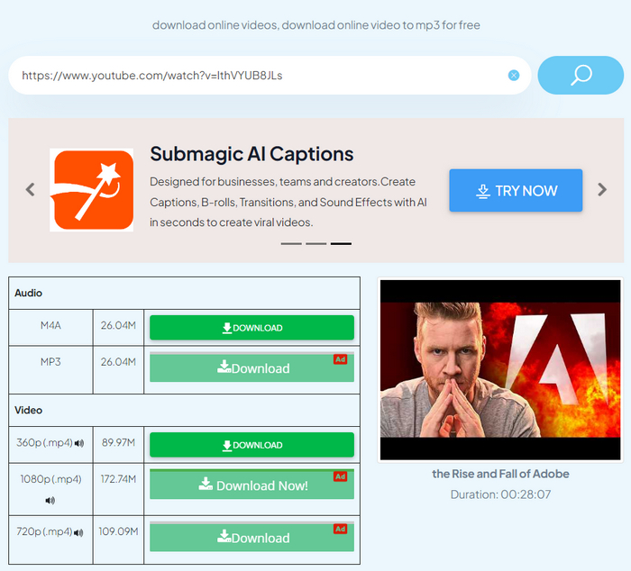 Free YouTube downloader for Mac online - yt1d