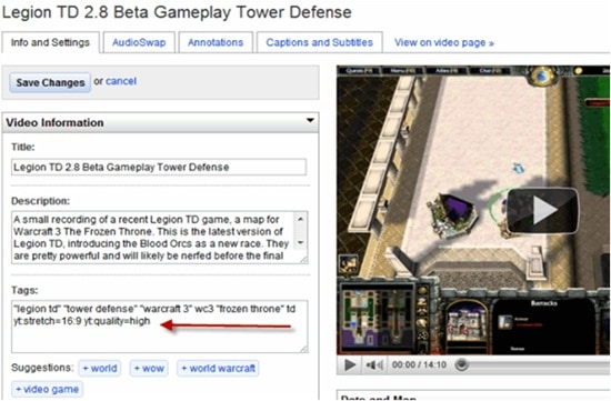 YouTube crop video formatting tag