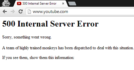 YouTube 500 internal server error