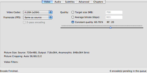 Handbrake video and audio setting