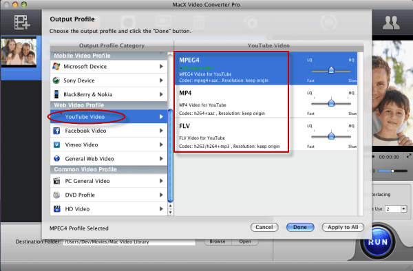 Choose YouTube Format with MacX Video Converter Pro