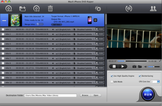 MacX iPhone DVD Ripper Screenshot