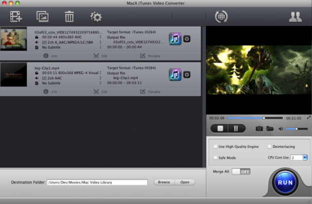 MacX iTunes Video Converter Screenshot