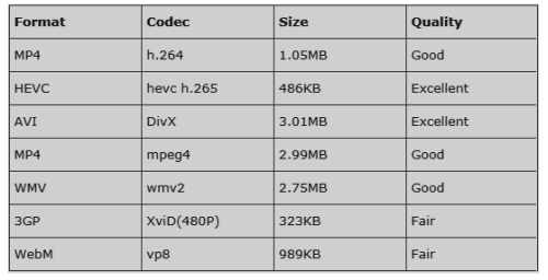 smallest video format for Whatsapp