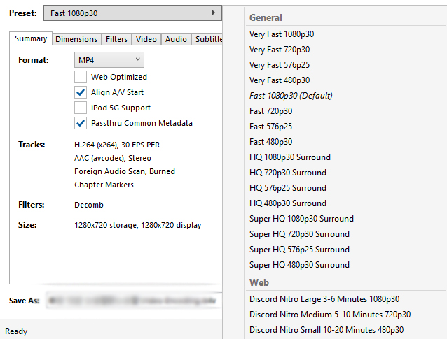 Choose Preset profile for your video