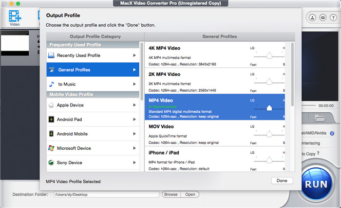 Change video format and frame rate