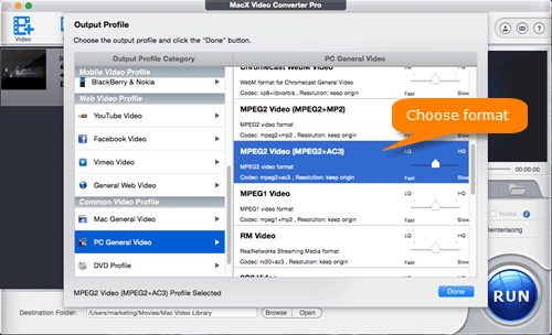 Choose MPEG Format