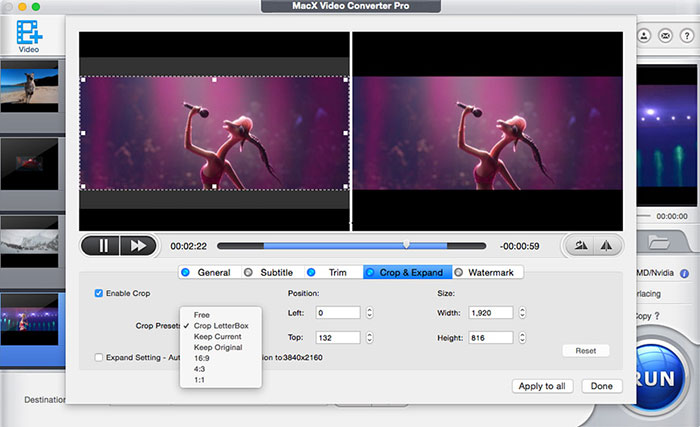 crop video in macx video converter pro