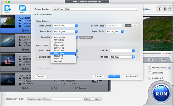 Tweak 4K HEVC video parameters