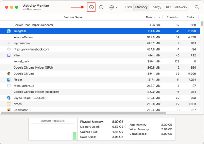 Close memory-consuming apps to fix Mac app slowdown / not opening