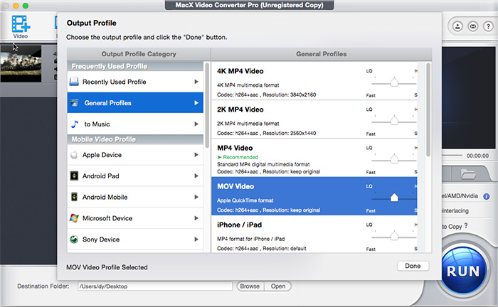Convert MOV to QT H264