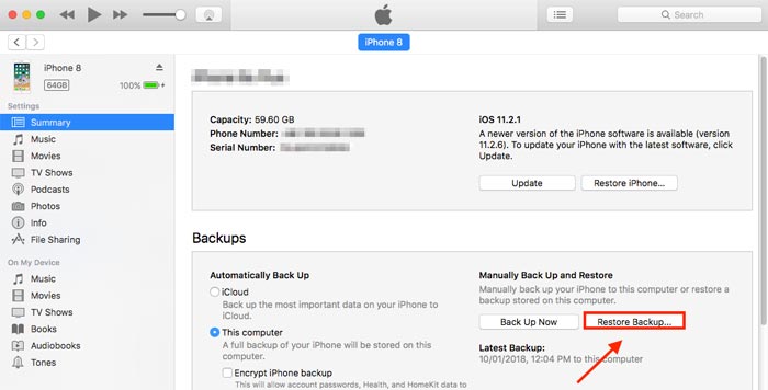 restore iphone lost data from iTunes backup