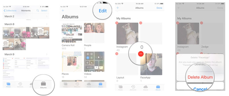 how to delete all photos from iPhone photo album