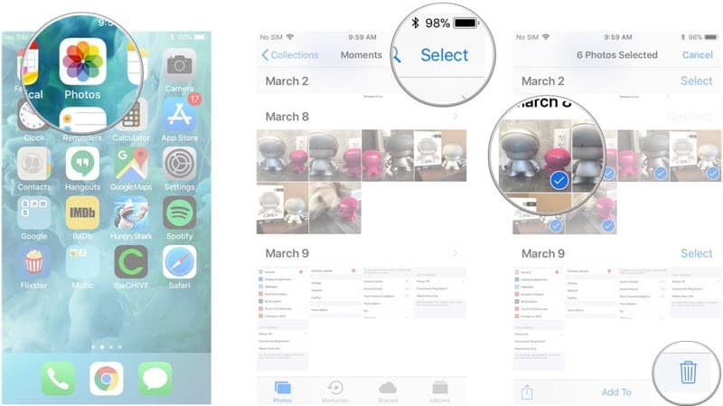 how to delete photos from iPhone with Photos app