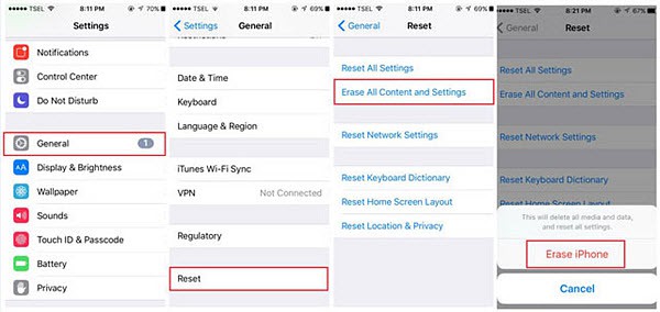 reset iPhone via setting