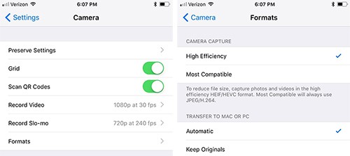 Use HEVC/HEIF formats