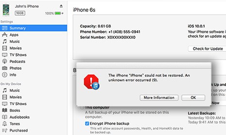 iPhone won't restore error