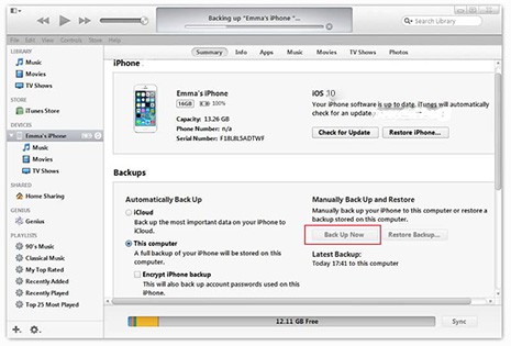 Sauvegarde iPhone pour Mac via iTunes
