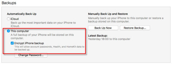enable iTunes backup on computer