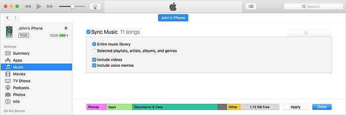 add itunes music to iPhone
