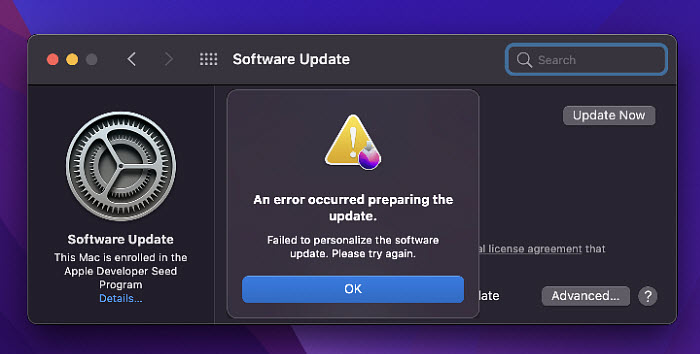 macOS 12 Monterey installation failed ownership