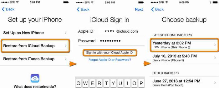restore lost data from iCloud backup