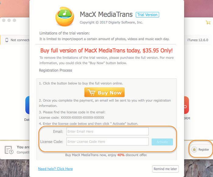 Register MacX MediaTrans with License Code