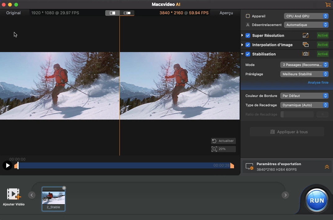 Stabilisation vidéo IA