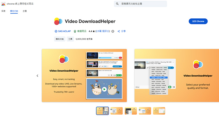 Video DownloadHelper Chrome 擴充 YouTube 影片下載