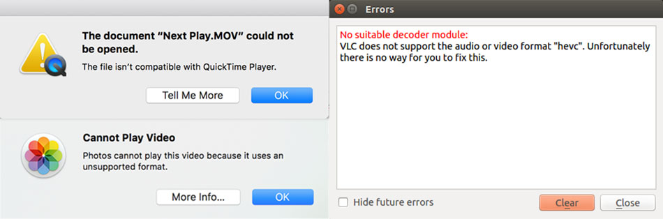 HEVC files not playing QuickTime, Photos, VLC in macOS