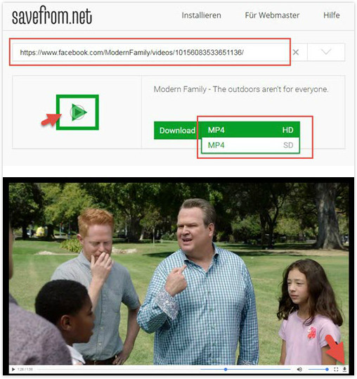 Facebook Video herunterladen mit savefrom.net