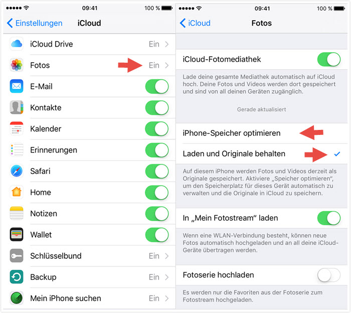 Fotos vom iPhone löschen aber in iCloud behalten