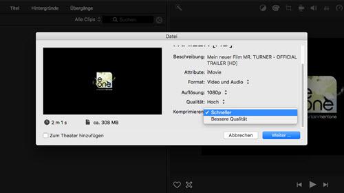 iMovie video exportieren