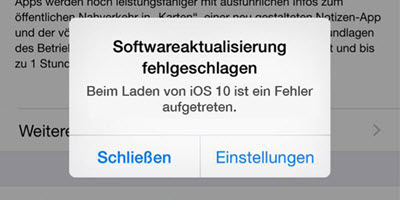ios 10 softwareaktualisierung fehlgeschlagen