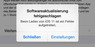Softwareaktualisierung fehlgeschlagen beim Laden von iOS 11