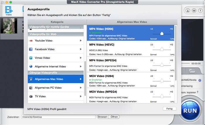 Kostenlose Konvertierung von MOV in MP4 auf dem Mac
