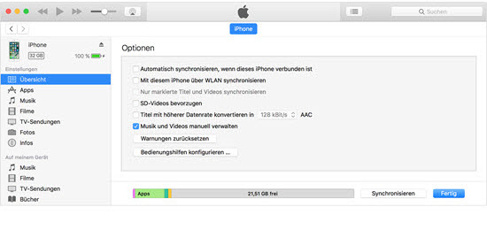 Fotos von Mac auf iPhone übertragen mit iTunes