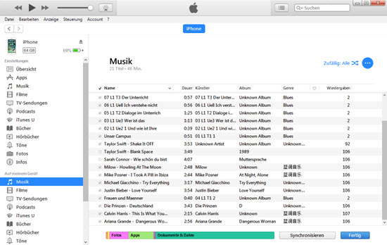 Musik vom iPhone löschen via iTunes 12