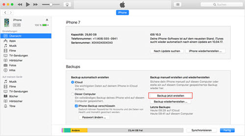 iPhone Backup mit iTunes erstellen, bevor neues iPhone einrichten