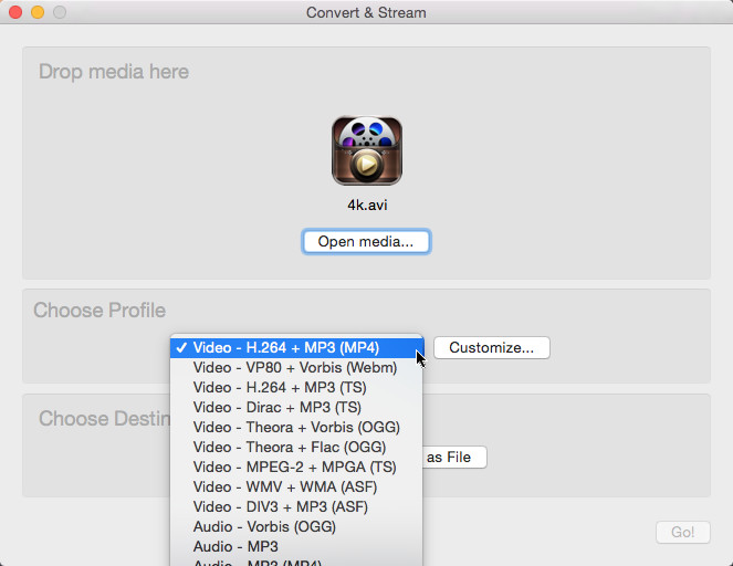 VLC AVI in MP4 Mac