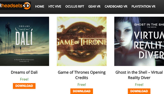 Online-Seite zum Download von VR-Filmen