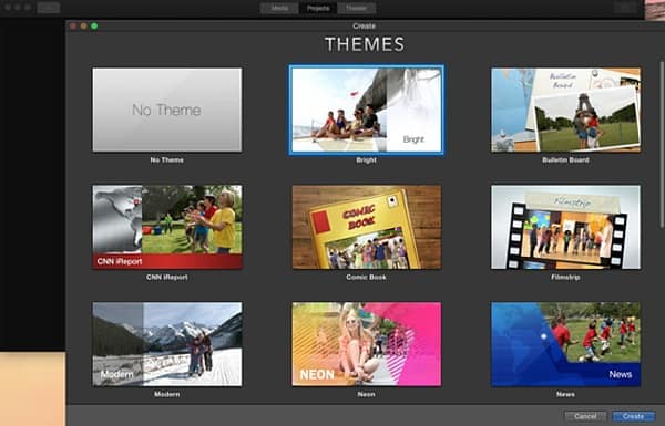 iMovie create new project