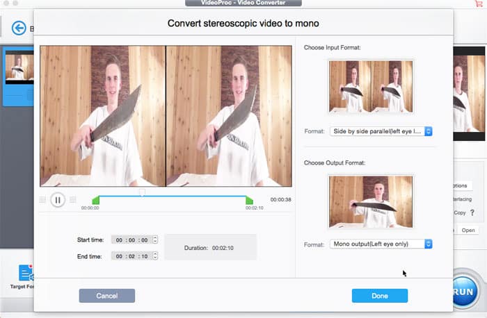 convert stereoscopic video to mono
