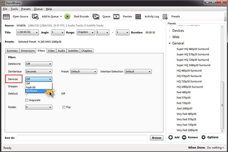 denoise GoPro video with Handbrake
